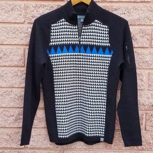 Title Nine Super Power Quarter Zip Sweater Black White Houndstooth Merino Small